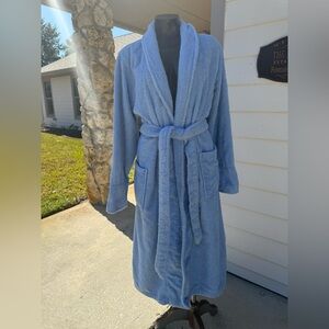 Lands End Women’s Long Vintage Robe Light Blue Cotton Pakistan Petite L 14-16